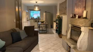 The living area with dining table