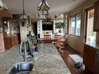 Kitchen island, looking through dining room to living room