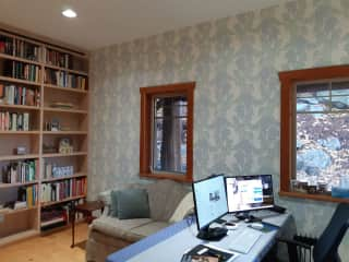 Home library/office below the house. Desk, printer, wi-fi