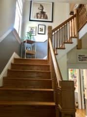 Stairs to the second floor! Lower right-hand corner doorway leads into the kitchen.