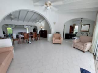 Living, office and dining area