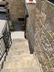 Looking down from top terrace to front door