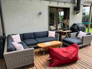 Outdoor grill and seating area