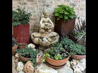 Soothing sound of water fountain on back patio.