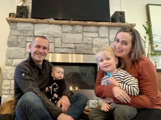 Our family: Blair, Laura, Oliver and Charlotte (and Walter and Stella behind us).