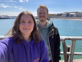 We love travelling around the world - on this picture we are on a little island in the north sea called Helgoland.