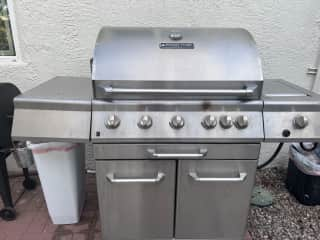 Regular natural gas grill that is plumbed in to natural gas line. No propane tanks needed!