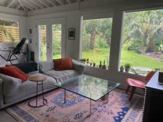 Living area, couch and TV