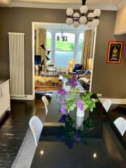 Looking through kitchen to living room