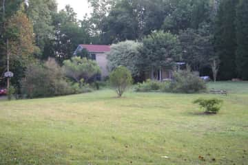 The front yard with our house behind the trees.