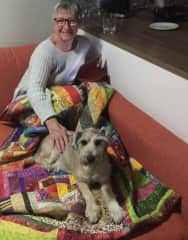 Pepsi - our 16 year old Minature Schnauzer x Jack Russell and Me cuddled on the lounge