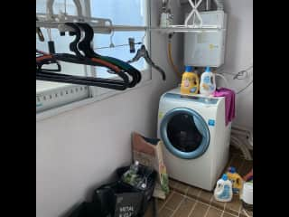 Laundry room. This is also where dog and cat food are kept. Laundry detergent and fabric softener are provided for your use! Dehumidifiers are in the room to help clothes dry quicker.