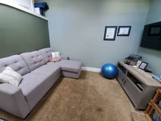 The TV room, complete with Netflix and Prime. The couch extends for comfortable lounging.