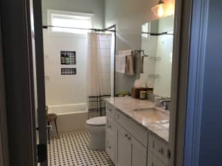 Full size bathroom is shared by both guest bedrooms, but mostly used by Daniel right now. Trusted Housesitter may use the private, en suite master bathroom while we are gone, and also the downstairs 1/2 bathroom. In total, the home has 2.5 baths.