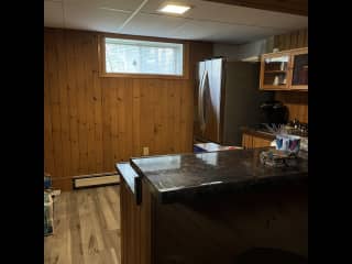 Downstairs, bar area with fridge