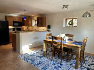 The downstairs apartment dining area and kitchen.