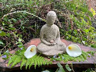 Garden Buddha and Springtime flowers