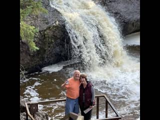 My partner Jon and I love exploring new places and going back to old ones; this is Amnicon Falls, a state park in Northern Wisconsin. I've been working part time for state parks but retiring to travel more this year.