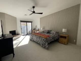 Bedroom with fireplace