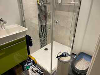 Bathroom downstairs with cat litter tray