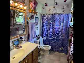 Purple bathroom.