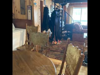 dining room and spiral staircase