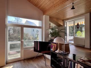 Attic family room, where we watch telly.