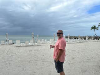 James enjoying morning coffee on the beach in Key West at the Casa Marina.