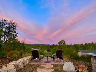 Another upper patio has lounge chairs strategically placed at out highest point to enjoy the surrounding mountain views and magnificent sunsets