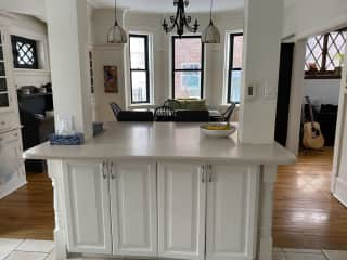 Island for two separating kitchen from dining room