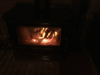 A warm wood fire