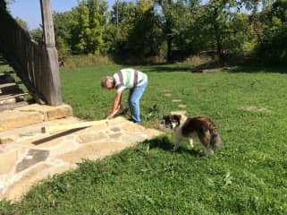 Metcho, helping Chris with the gardening.