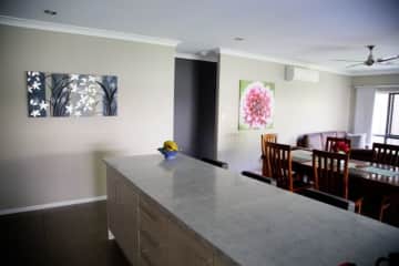 Kitchen bench leading to dining table