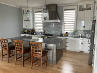 Kitchen with large island.