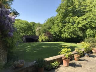 Back garden &amp; stables below