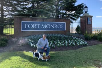 Entrance  to the former military base, Fort  Monroe.   Our home is on a quiet tree lined street a few blocks from the entrance .    A marina and restaurant are a few blocks the other way.