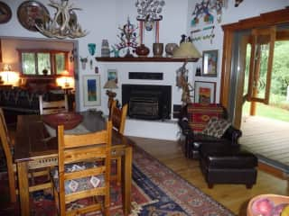 Gas log fireplace in the dining area