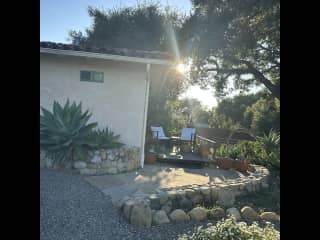 Private front deck and entrance to the guesthouse