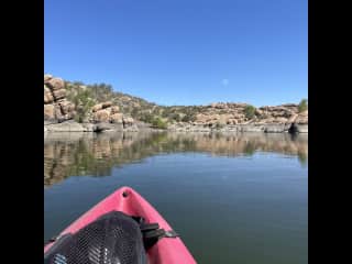 Watson Lake kayaking.  Two kayak rental vendors located at either end of the lake at the boat ramps.  Also have a kayak in the garage that you can borrow.  One small life vest and one XL.