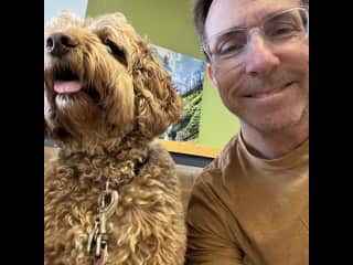 With my dog Maggie at the vet.