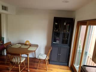 Dining area with door to patio on right