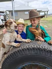 Our grandchildren with their dogs Remy and Josey