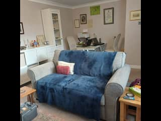 Den, with workspace at the back. Sofa converts to small double bed