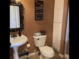 Main floor bathroom. It has a shower.