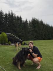 Mateusz's German Shepards Kokos (in the back) and Mishka. They love to fetch the ball.