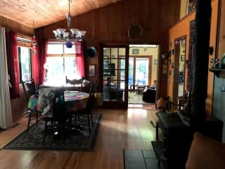 Living room to sunroom and kitchen