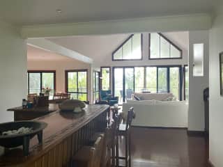Bar and main living area - opening on to decks both sides.