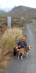 Maria with Chula at the dog rescue centre in Tenerife