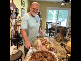 This is me, James, deboning a turkey for Thanksgiving. I LOVE to cook and we did the turkey Sous Vide this year - AH-Mazing!
