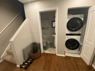 washer/dryer and half bath in lower level